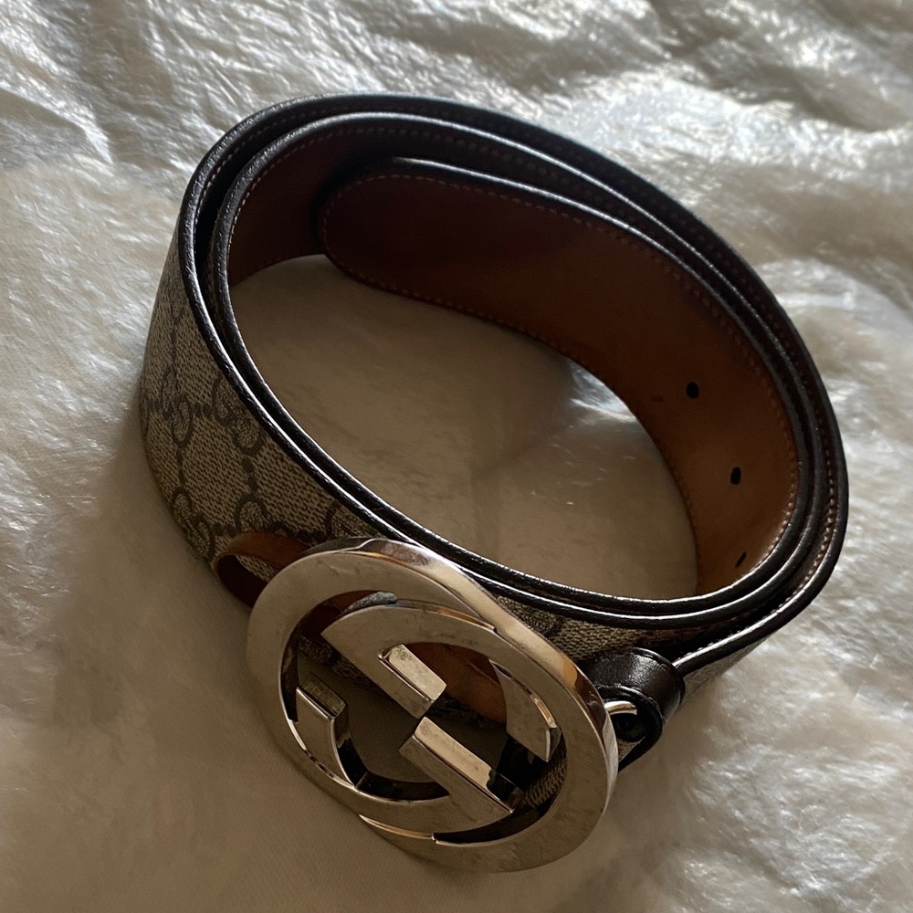 Gucci Tan and Brown Monogram Belt